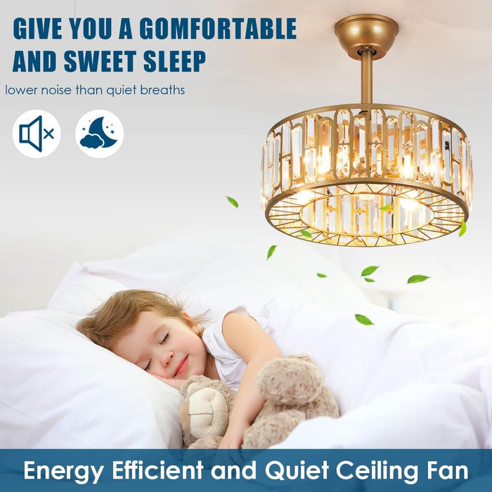 Modern Chandelier Ceiling Fan with Light and Remote, Small Gold Crystal Reversible Ceiling Fan Winter Summer for Bedroom Living Room-8-ErisView