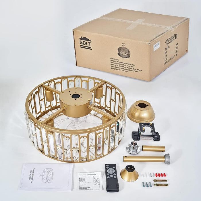 Modern Chandelier Ceiling Fan with Light and Remote, Small Gold Crystal Reversible Ceiling Fan Winter Summer for Bedroom Living Room-9-ErisView