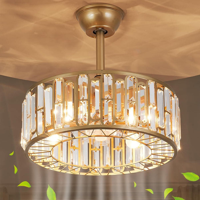 Modern Chandelier Ceiling Fan with Light and Remote, Small Gold Crystal Reversible Ceiling Fan Winter Summer for Bedroom Living Room-1-ErisView