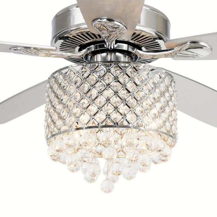 Modern Chrome 52 in. Downrod Mount Crystal Ceiling Fan with Light Kit Remote Control-ErisView