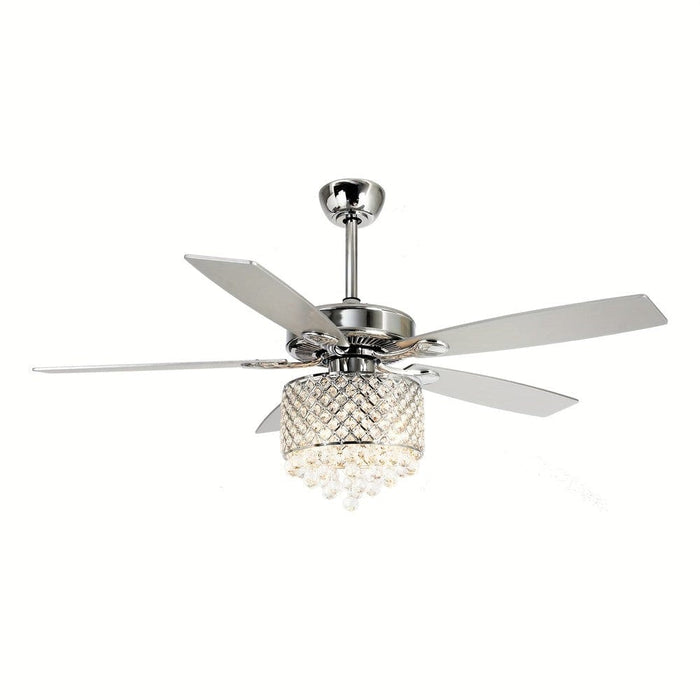 Modern Chrome 52 in. Downrod Mount Crystal Ceiling Fan with Light Kit Remote Control-ErisView