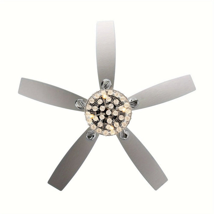 Modern Chrome 52 in. Downrod Mount Crystal Ceiling Fan with Light Kit Remote Control-ErisView