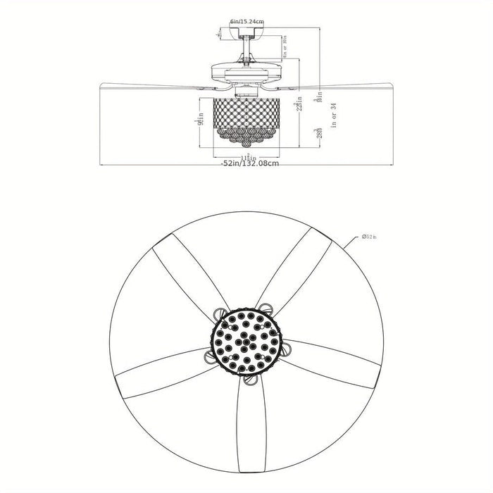 Modern Chrome 52 in. Downrod Mount Crystal Ceiling Fan with Light Kit Remote Control-ErisView