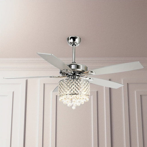 Modern Chrome 52 in. Downrod Mount Crystal Ceiling Fan with Light Kit Remote Control-ErisView