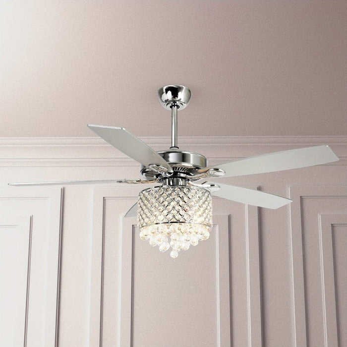 Modern Chrome 52 in. Downrod Mount Crystal Ceiling Fan with Light Kit Remote Control-ErisView