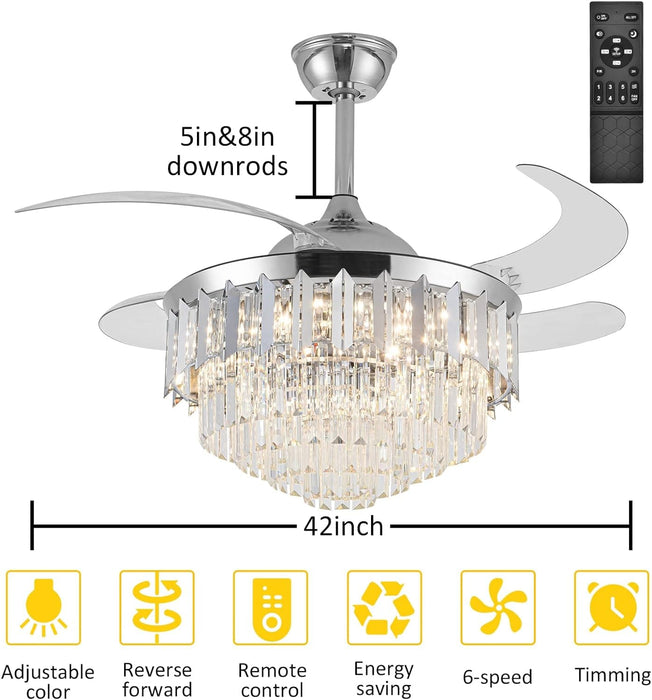 Modern Crystal Ceiling Fan with Lights and Remote, Decorative Dimmable Fandelier for Bedroom Living Room Dining Room Kitchen -2-ErisView