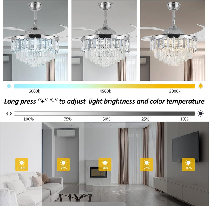 Modern Crystal Ceiling Fan with Lights and Remote, Decorative Dimmable Fandelier for Bedroom Living Room Dining Room Kitchen -3-ErisView