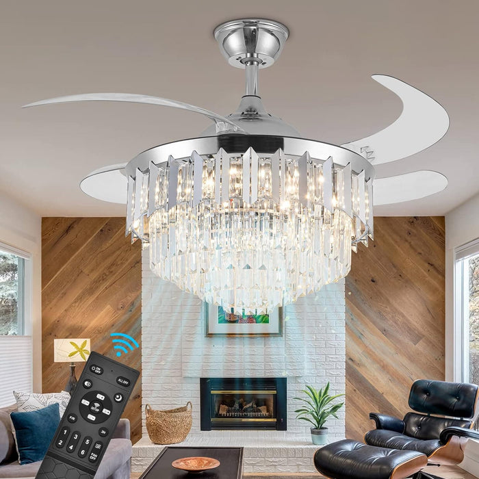 Modern Crystal Ceiling Fan with Lights and Remote, Decorative Dimmable Fandelier for Bedroom Living Room Dining Room Kitchen -1-ErisView