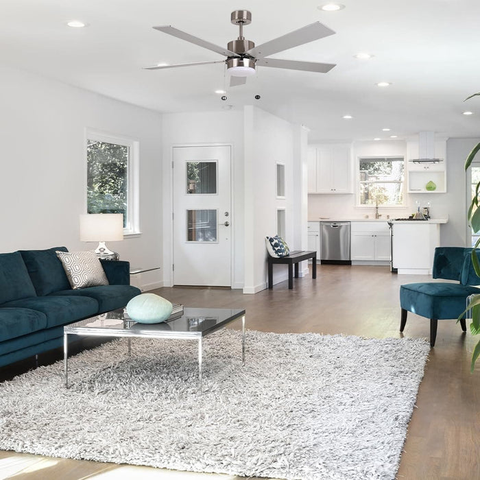 Modern Cylinder Fan with Silver Walnut Reversible Blades, 5 Blade Ceiling Fan, Brushed Nickel Ceiling Fan-2-ErisView