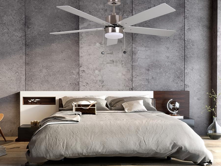 Modern Cylinder Fan with Silver Walnut Reversible Blades, 5 Blade Ceiling Fan, Brushed Nickel Ceiling Fan-3-ErisView