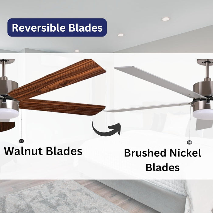 Modern Cylinder Fan with Silver Walnut Reversible Blades, 5 Blade Ceiling Fan, Brushed Nickel Ceiling Fan-5-ErisView