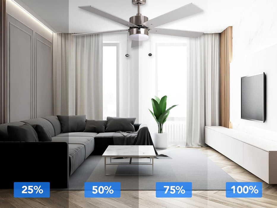 Modern Cylinder Fan with Silver Walnut Reversible Blades, 5 Blade Ceiling Fan, Brushed Nickel Ceiling Fan-7-ErisView