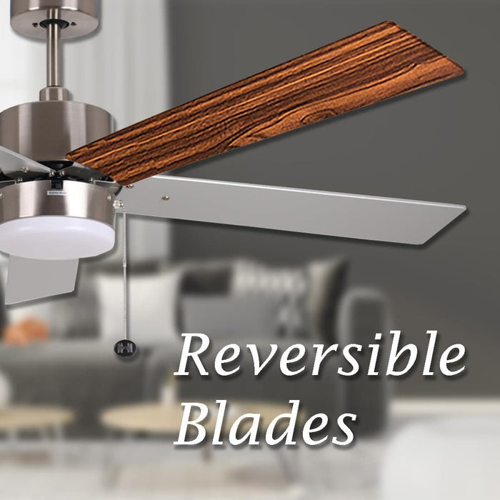 Modern Cylinder Fan with Silver Walnut Reversible Blades, 5 Blade Ceiling Fan, Brushed Nickel Ceiling Fan-8-ErisView