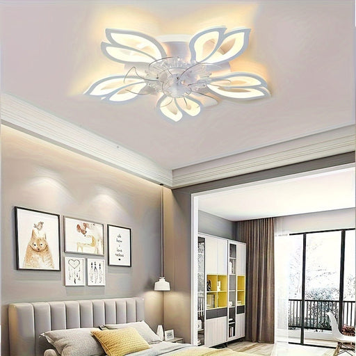 Modern Dimmable LED Ceiling Fan Light with Remote Control for Living Room Dining Room Office Bedroom-White-ErisView