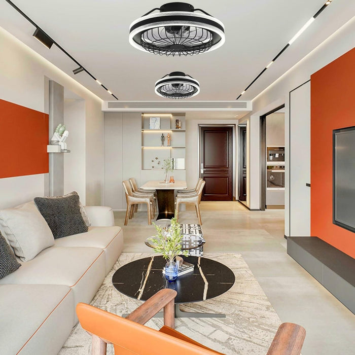 Modern Dimming Low Profile Flush Mount Ceiling Fan with Lights and Remote Control, 360¡ã Oscillating Ceiling Fan Light, Bladeless Enclosed Ceiling Fan-2-ErisView