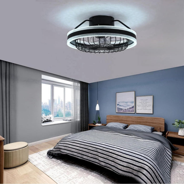 Modern Dimming Low Profile Flush Mount Ceiling Fan with Lights and Remote Control, 360¡ã Oscillating Ceiling Fan Light, Bladeless Enclosed Ceiling Fan-3-ErisView