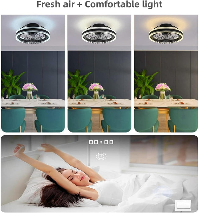 Modern Dimming Low Profile Flush Mount Ceiling Fan with Lights and Remote Control, 360¡ã Oscillating Ceiling Fan Light, Bladeless Enclosed Ceiling Fan-4-ErisView
