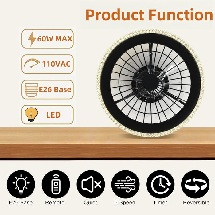 Modern Dimming Low Profile Flush Mount Ceiling Fan with Lights and Remote Control, 360¡ã Oscillating Ceiling Fan Light, Bladeless Enclosed Ceiling Fan-5-ErisView