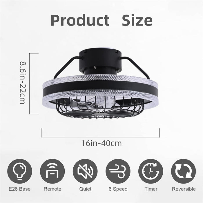 Modern Dimming Low Profile Flush Mount Ceiling Fan with Lights and Remote Control, 360¡ã Oscillating Ceiling Fan Light, Bladeless Enclosed Ceiling Fan-6-ErisView