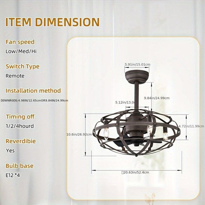 Modern Enclosed Ceiling Fan with Caged, Industrial Indoor Ceiling Fan with Light Kit Remote Control-ErisView