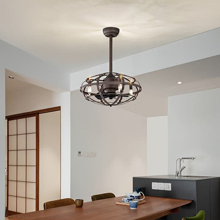 Modern Enclosed Ceiling Fan with Caged, Industrial Indoor Ceiling Fan with Light Kit Remote Control-ErisView