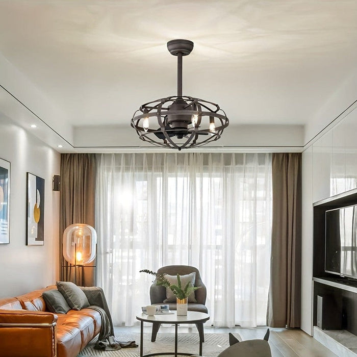 Modern Enclosed Ceiling Fan with Caged, Industrial Indoor Ceiling Fan with Light Kit Remote Control-ErisView
