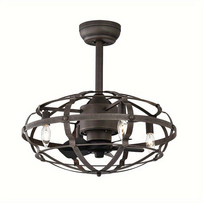 Modern Enclosed Ceiling Fan with Caged, Industrial Indoor Ceiling Fan with Light Kit Remote Control-ErisView