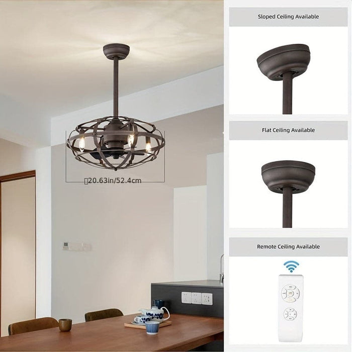 Modern Enclosed Ceiling Fan with Caged, Industrial Indoor Ceiling Fan with Light Kit Remote Control-ErisView