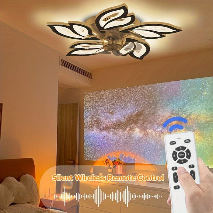 Modern Flower-Shaped LED Ceiling Fan Light with Remote, Dimmable Ceiling Fan Lamp for Bedroom Dining Room Kitchen Study Living Room-Black-ErisView