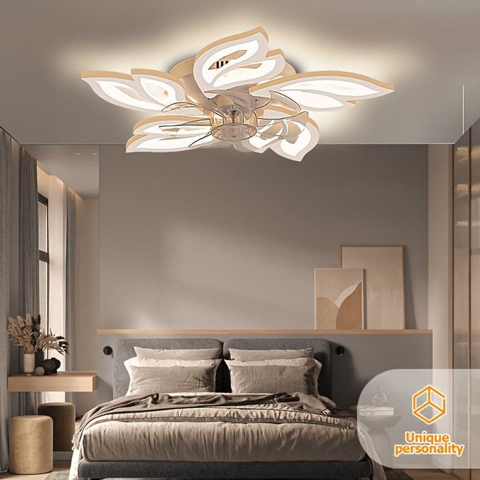 Modern Flower-Shaped LED Ceiling Fan Light with Remote, Dimmable Ceiling Fan Lamp for Bedroom Dining Room Kitchen Study Living Room-ErisView