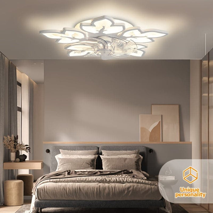 Modern Flower-Shaped LED Ceiling Fan Light with Remote, Dimmable Ceiling Fan Lamp for Living Room Bedroom Home Office Kitchen-ErisView