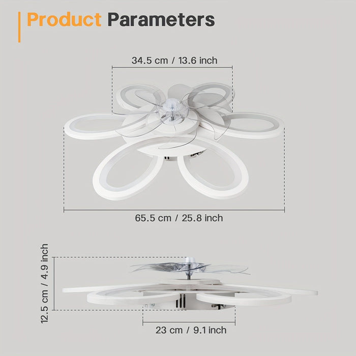 Modern Flower-Shaped LED Ceiling Fan with Light Remote Control, Dimmable Geometric Ceiling Fan for Living Room Bedroom Kitchen-ErisView