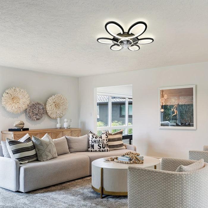 Modern Flower-Shaped LED Ceiling Fan with Light Remote Control, Dimmable Geometric Ceiling Fan for Living Room Bedroom Kitchen-ErisView