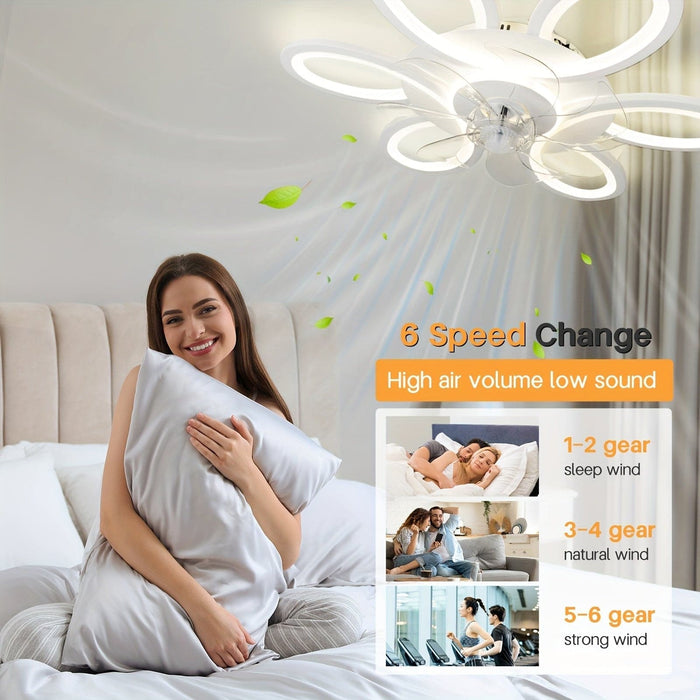 Modern Flower-Shaped LED Ceiling Fan with Light Remote Control, Dimmable Geometric Ceiling Fan for Living Room Bedroom Kitchen-ErisView