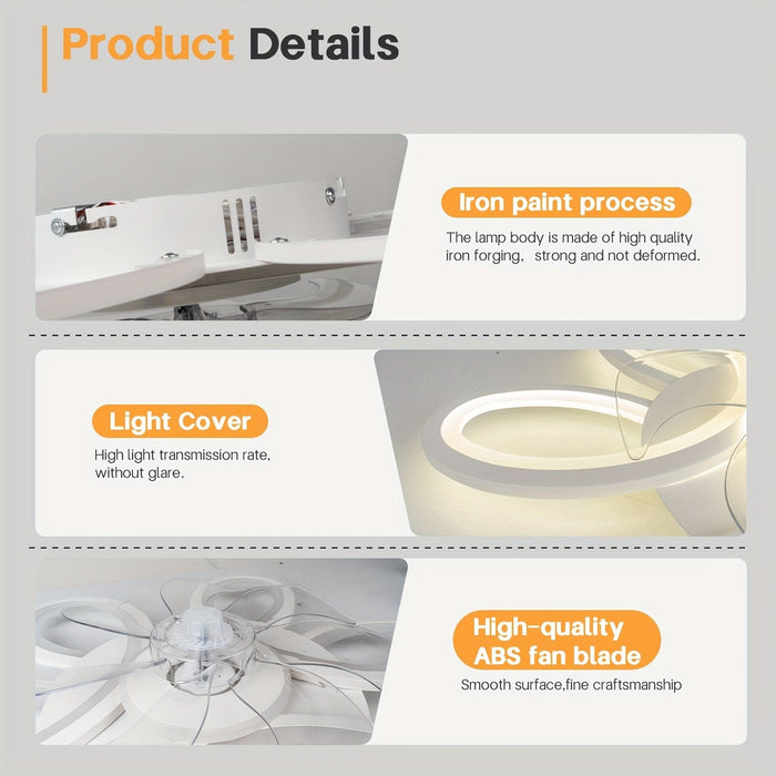 Modern Flower-Shaped LED Ceiling Fan with Light Remote Control, Dimmable Geometric Ceiling Fan for Living Room Bedroom Kitchen-ErisView