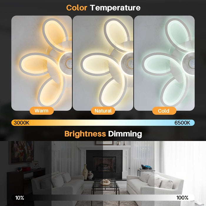 Modern Flower-Shaped LED Ceiling Fan with Light Remote Control, Dimmable Geometric Ceiling Fan for Living Room Bedroom Kitchen-ErisView