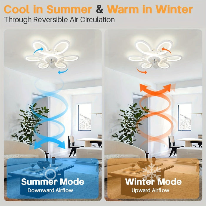 Modern Flower-Shaped LED Ceiling Fan with Light Remote Control, Dimmable Geometric Ceiling Fan for Living Room Bedroom Kitchen-ErisView
