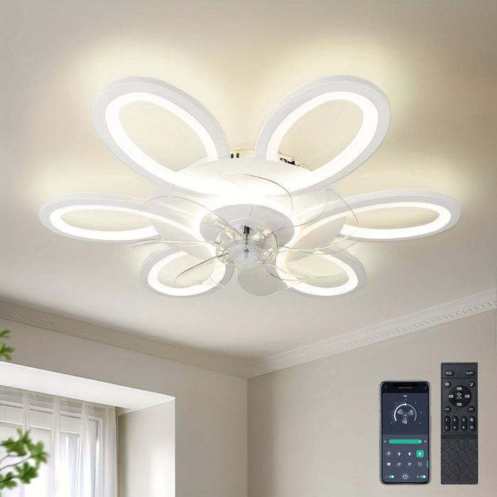 Modern Flower-Shaped LED Ceiling Fan with Light Remote Control, Dimmable Geometric Ceiling Fan for Living Room Bedroom Kitchen-White-ErisView