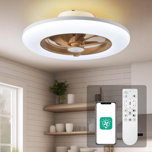 Modern Flush Mount Enclosed Ceiling Fan with Remote Control, Smart Dimmable Ceiling Fan without Blades-1-ErisView