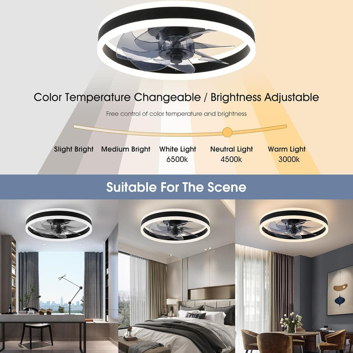 Modern Flush Mount Low Profile Ceiling Fan with Light and Remote, Dimmable LED Ceiling Fan for Bedroom Living Room Dining Room-2-ErisView