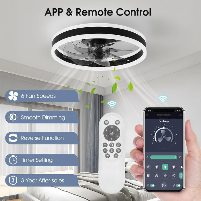 Modern Flush Mount Low Profile Ceiling Fan with Light and Remote, Dimmable LED Ceiling Fan for Bedroom Living Room Dining Room-3-ErisView