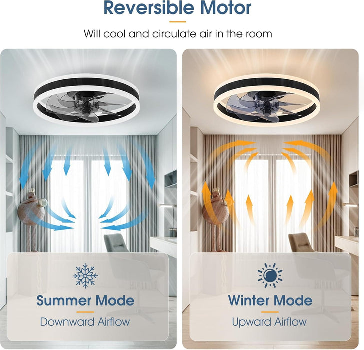 Modern Flush Mount Low Profile Ceiling Fan with Light and Remote, Dimmable LED Ceiling Fan for Bedroom Living Room Dining Room-4-ErisView