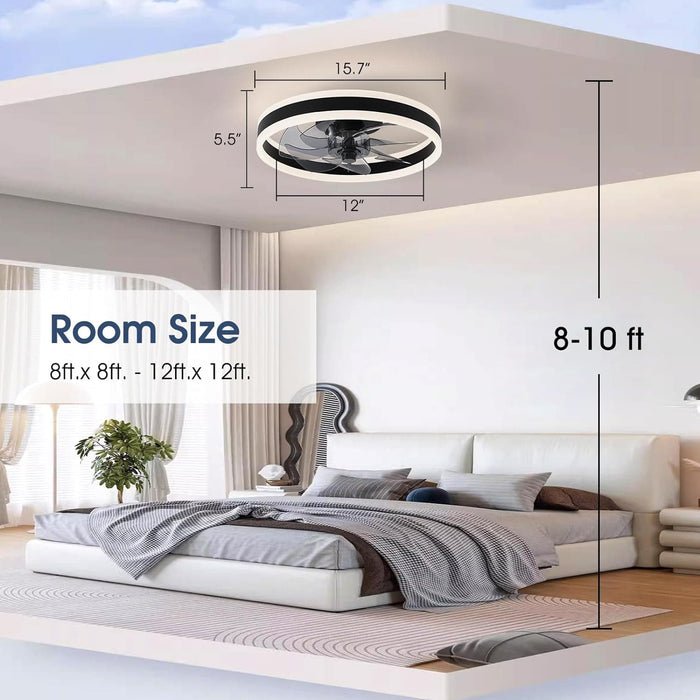 Modern Flush Mount Low Profile Ceiling Fan with Light and Remote, Dimmable LED Ceiling Fan for Bedroom Living Room Dining Room-5-ErisView