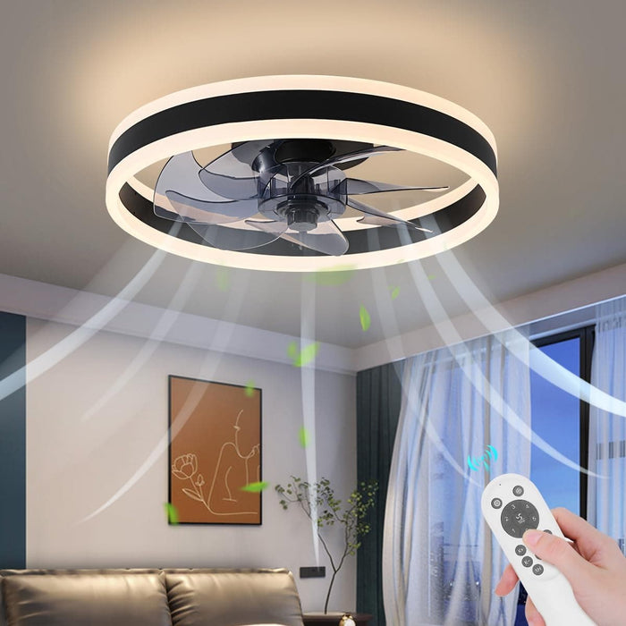 Modern Flush Mount Low Profile Ceiling Fan with Light and Remote, Dimmable LED Ceiling Fan for Bedroom Living Room Dining Room-1-ErisView
