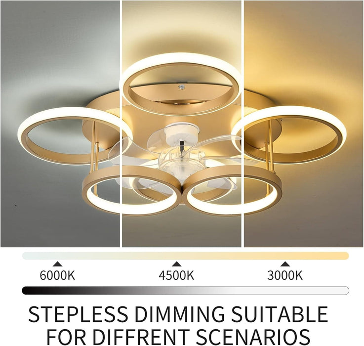Modern Gold Low Profile Ceiling Fan with Light, Smart Flush Mount Chandelier Fan Light-3-ErisView