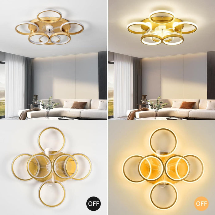 Modern Gold Low Profile Ceiling Fan with Light, Smart Flush Mount Chandelier Fan Light-4-ErisView