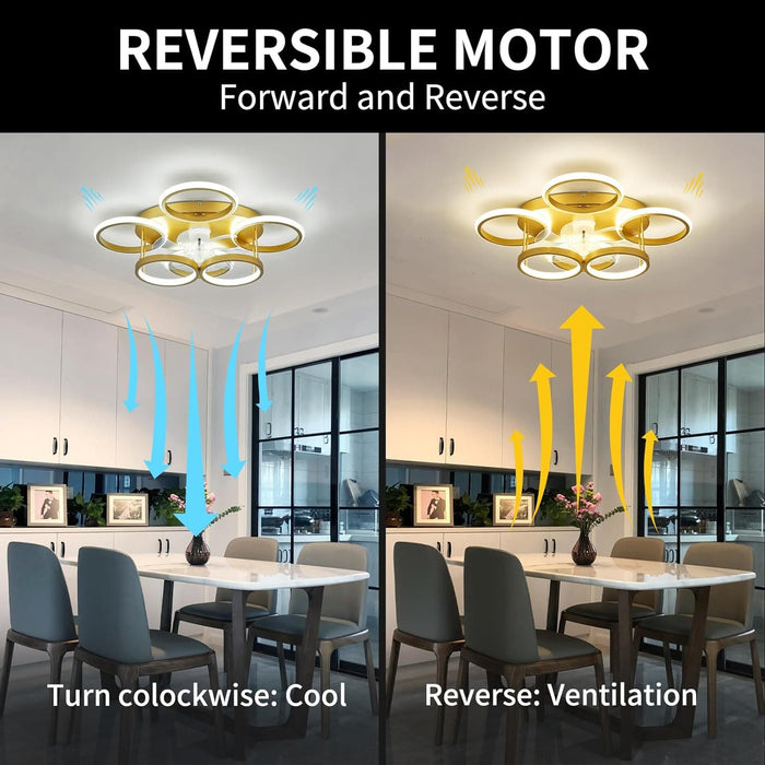 Modern Gold Low Profile Ceiling Fan with Light, Smart Flush Mount Chandelier Fan Light-6-ErisView