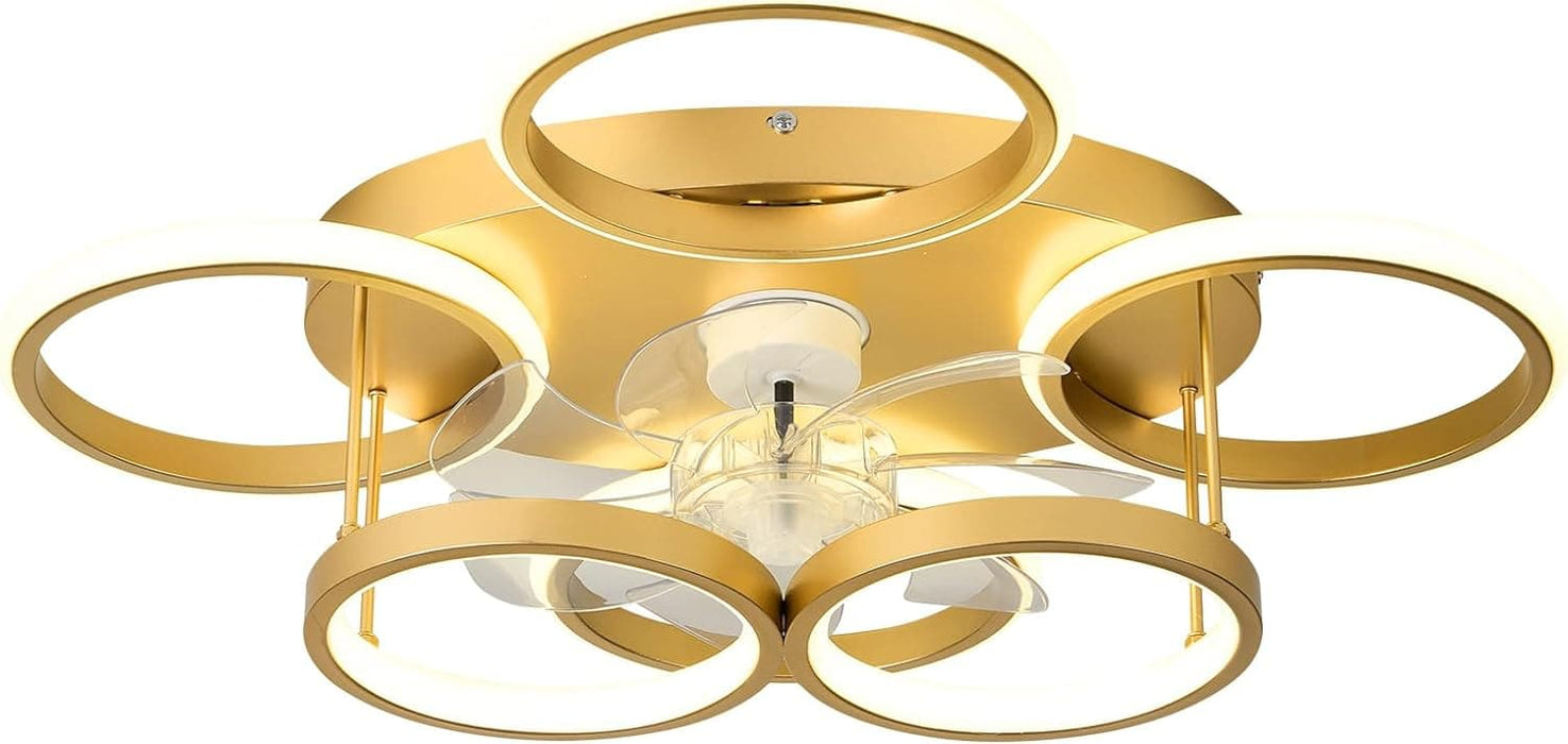 Modern Gold Low Profile Ceiling Fan with Light, Smart Flush Mount Chandelier Fan Light-7-ErisView