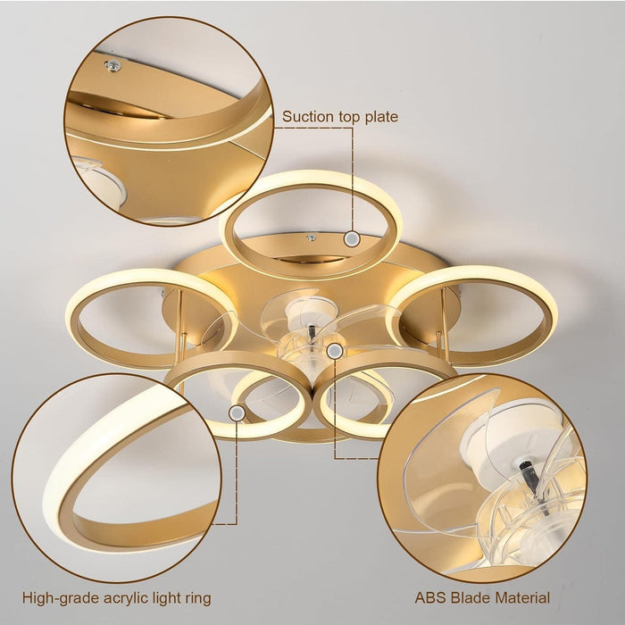 Modern Gold Low Profile Ceiling Fan with Light, Smart Flush Mount Chandelier Fan Light-8-ErisView
