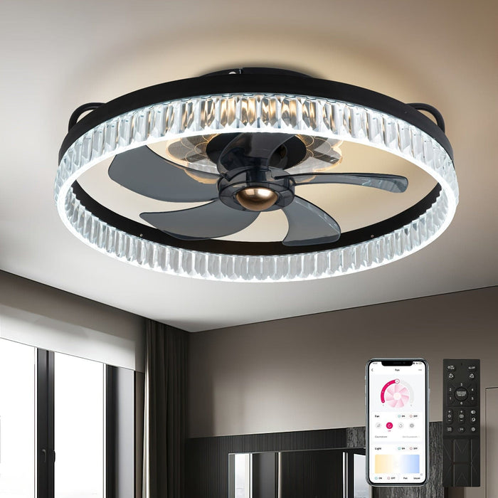 Modern LED Ceiling Fan with App Remote Control, Bladeless Ceiling Fan for Bedroom Living Room-Black-ErisView